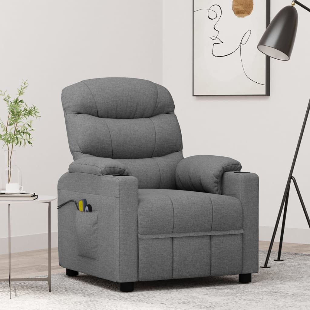 Poltrona de massagens elétrica tecido cinzento-claro