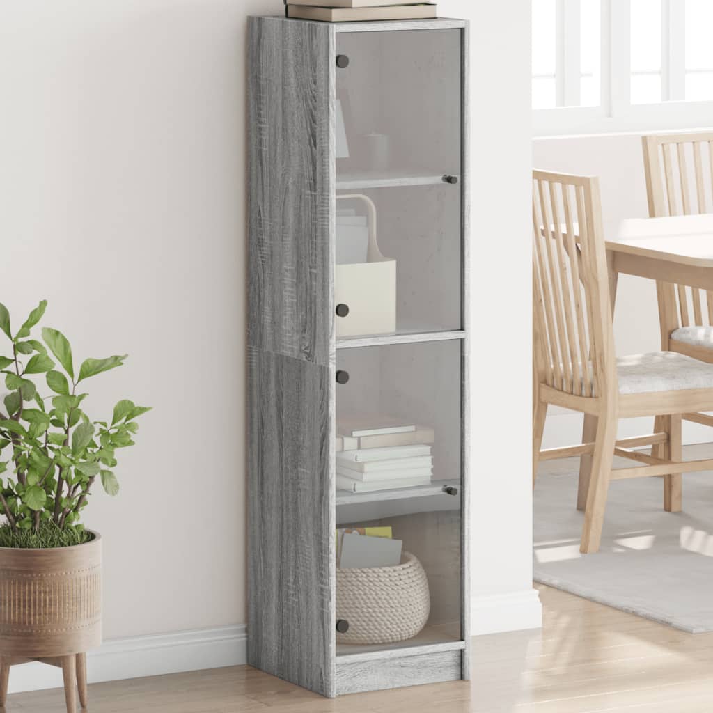 Aparador alto c/ portas de vidro 35x37x142 cm cinzento sonoma