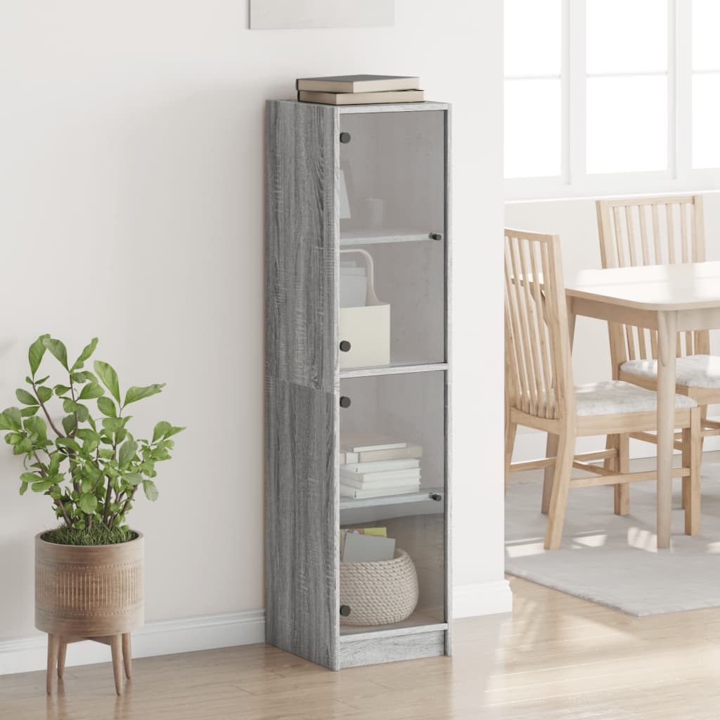 Aparador alto c/ portas de vidro 35x37x142 cm cinzento sonoma