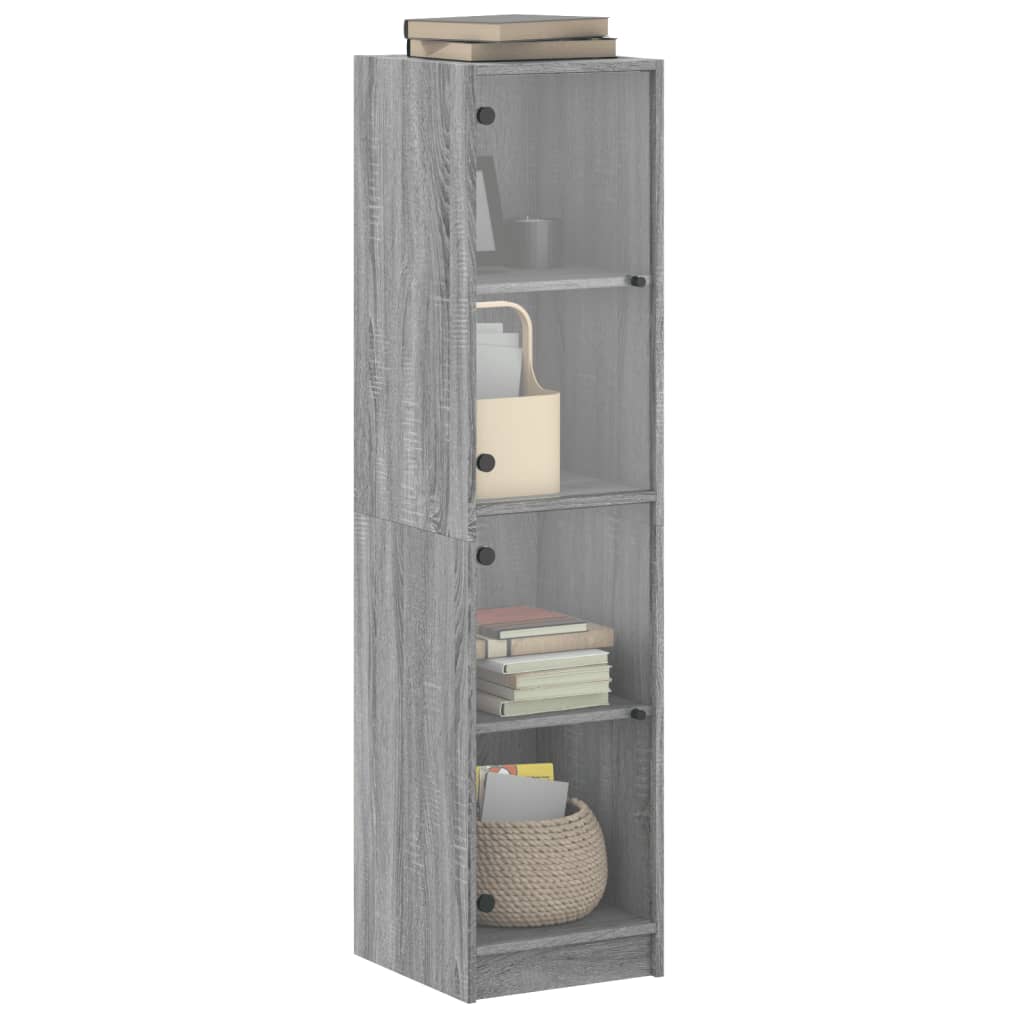 Aparador alto c/ portas de vidro 35x37x142 cm cinzento sonoma