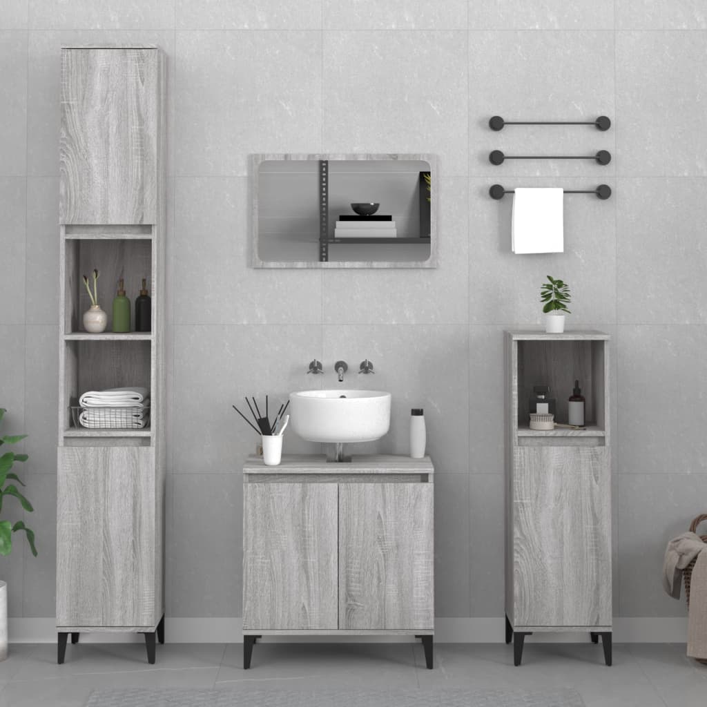 3 Pcs conjunto móveis casa de banho madeira proc. cinza sonoma