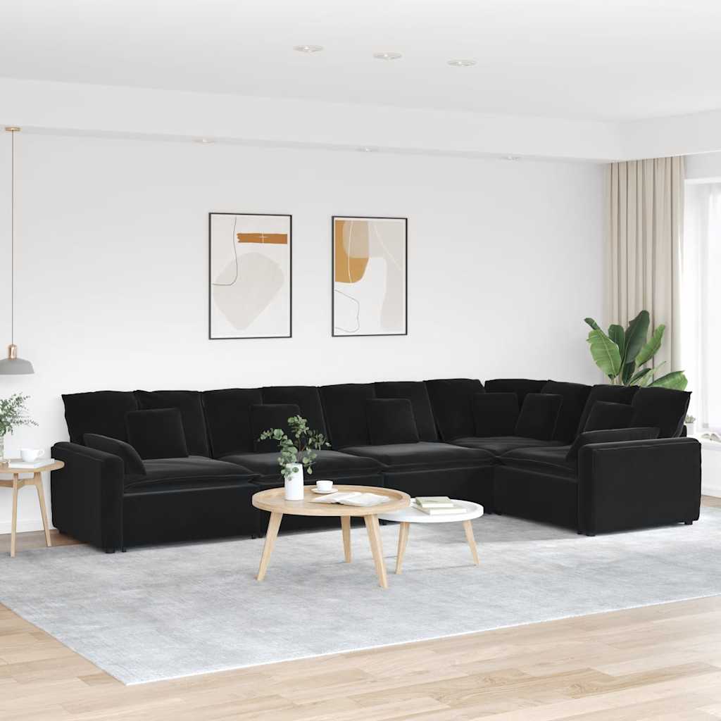 Sofá modular com almofadas veludo preto