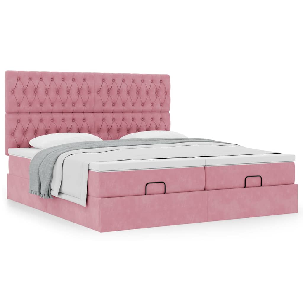 Moldura de cama otomana com colchão rosa 200x200cm veludo