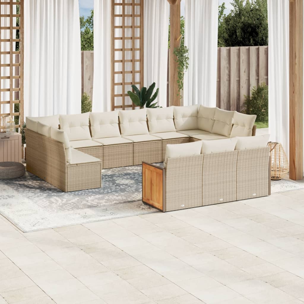 13 Pcs conjunto de sofás p/ jardim com almofadões vime PE bege
