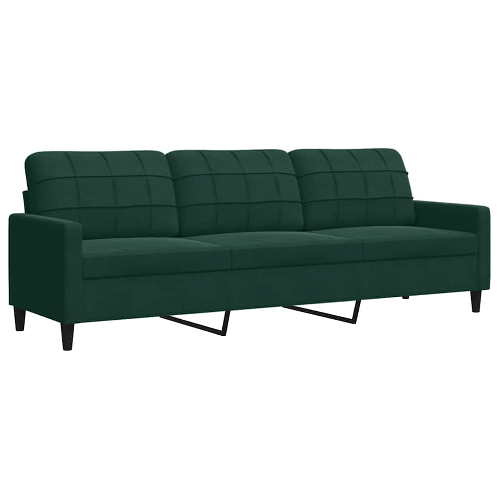 3 Pcs conjunto sofás com almofadões e rolos veludo verde-escuro