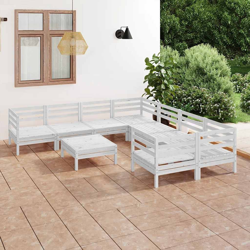 9 Pcs conjunto lounge de jardim pinho maciço branco