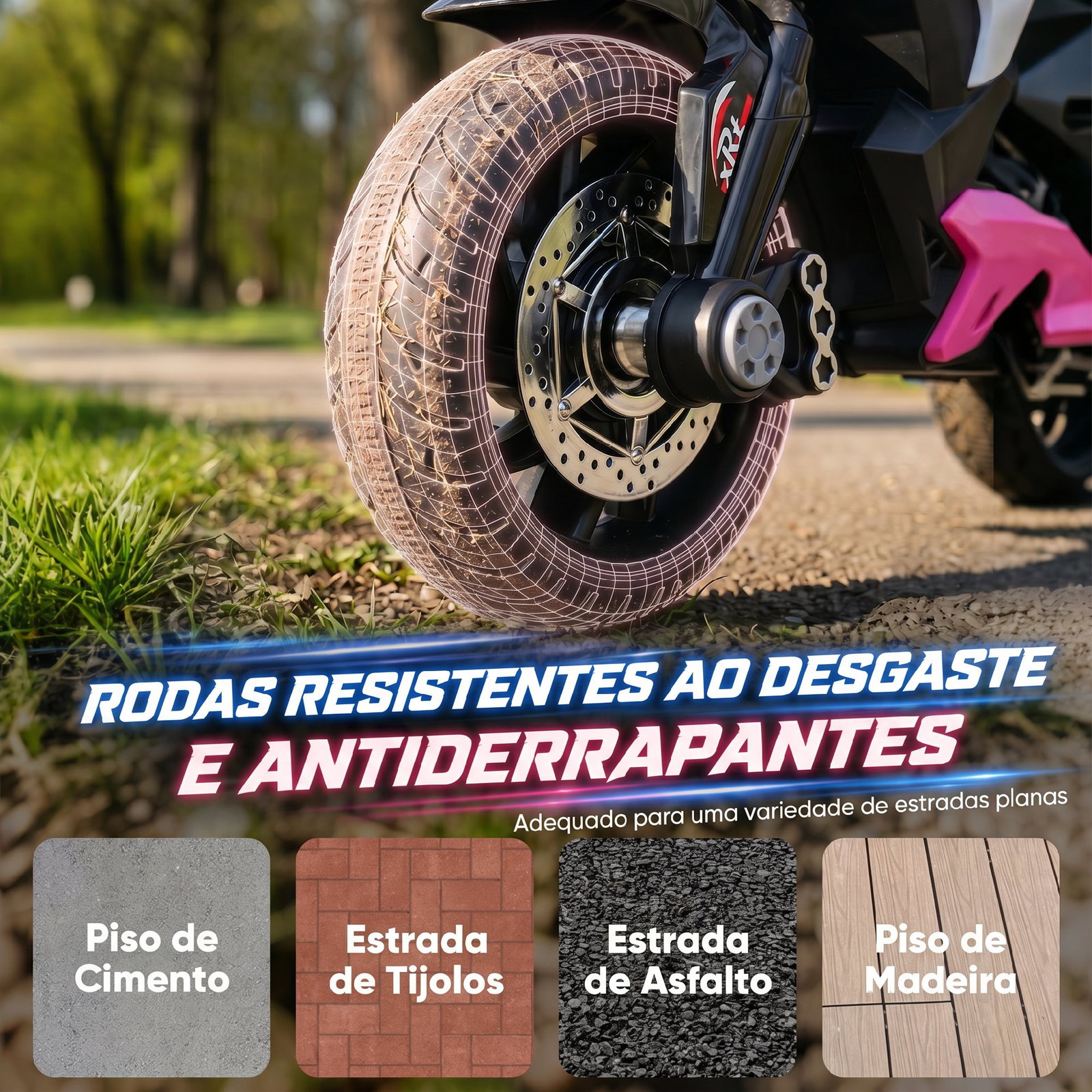 Mota elétrica infantil de 3 rodas com pedal farol LED música e buzina para crianças de 3 a 5 anos rosa