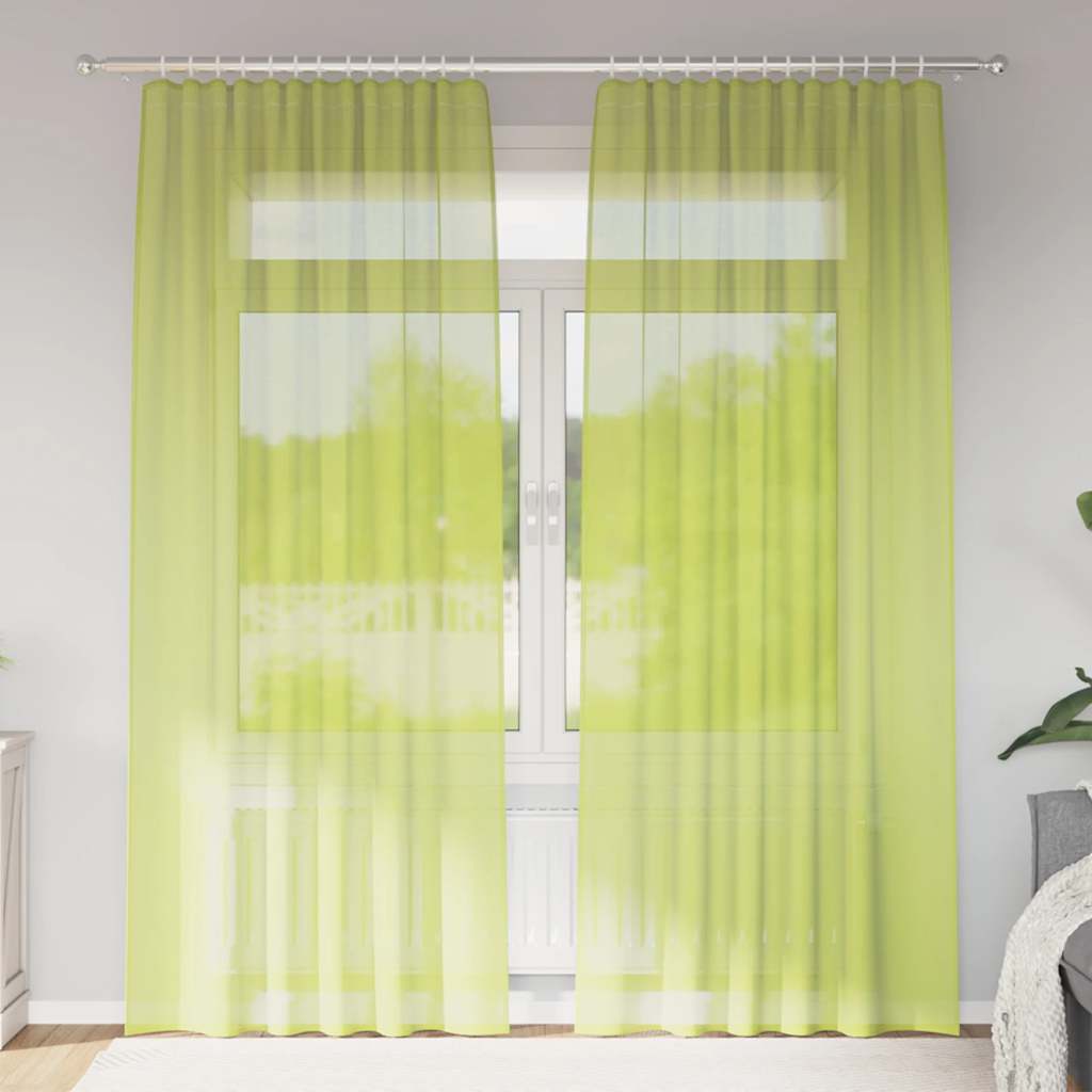Cortinas de voile com bolsos para varão 2 pcs verde-maçã