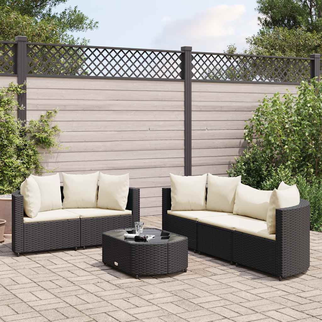 6 Pcs conjunto sofás de jardim c/ almofadões vime PE preto