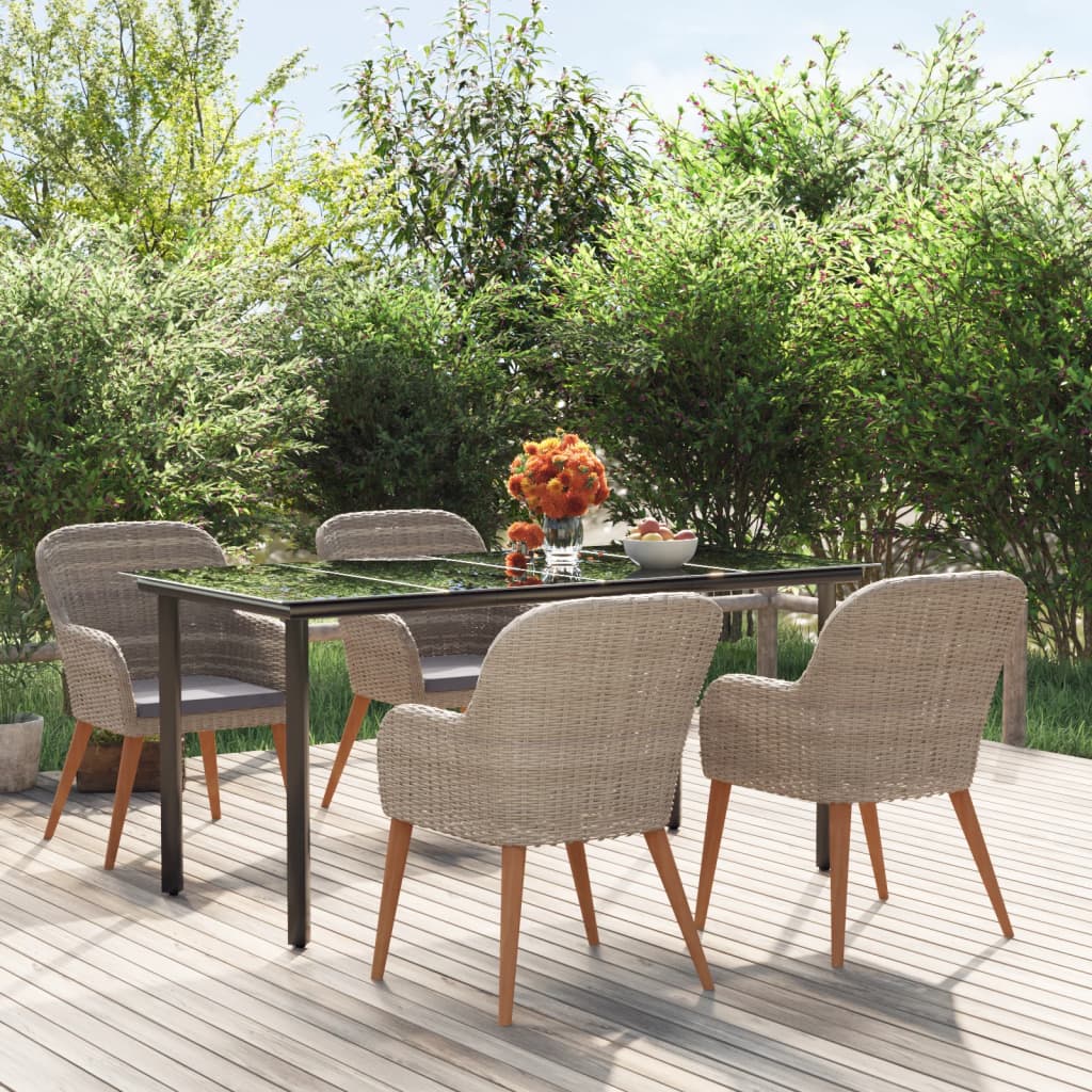 5 Pcs conjunto de jantar p/ jardim c/ almofadões castanho