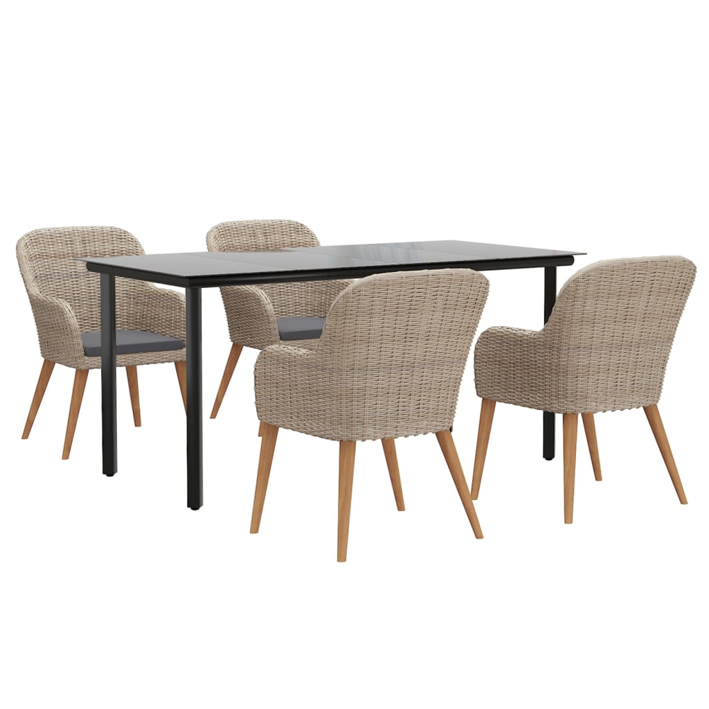 5 Pcs conjunto de jantar p/ jardim c/ almofadões castanho