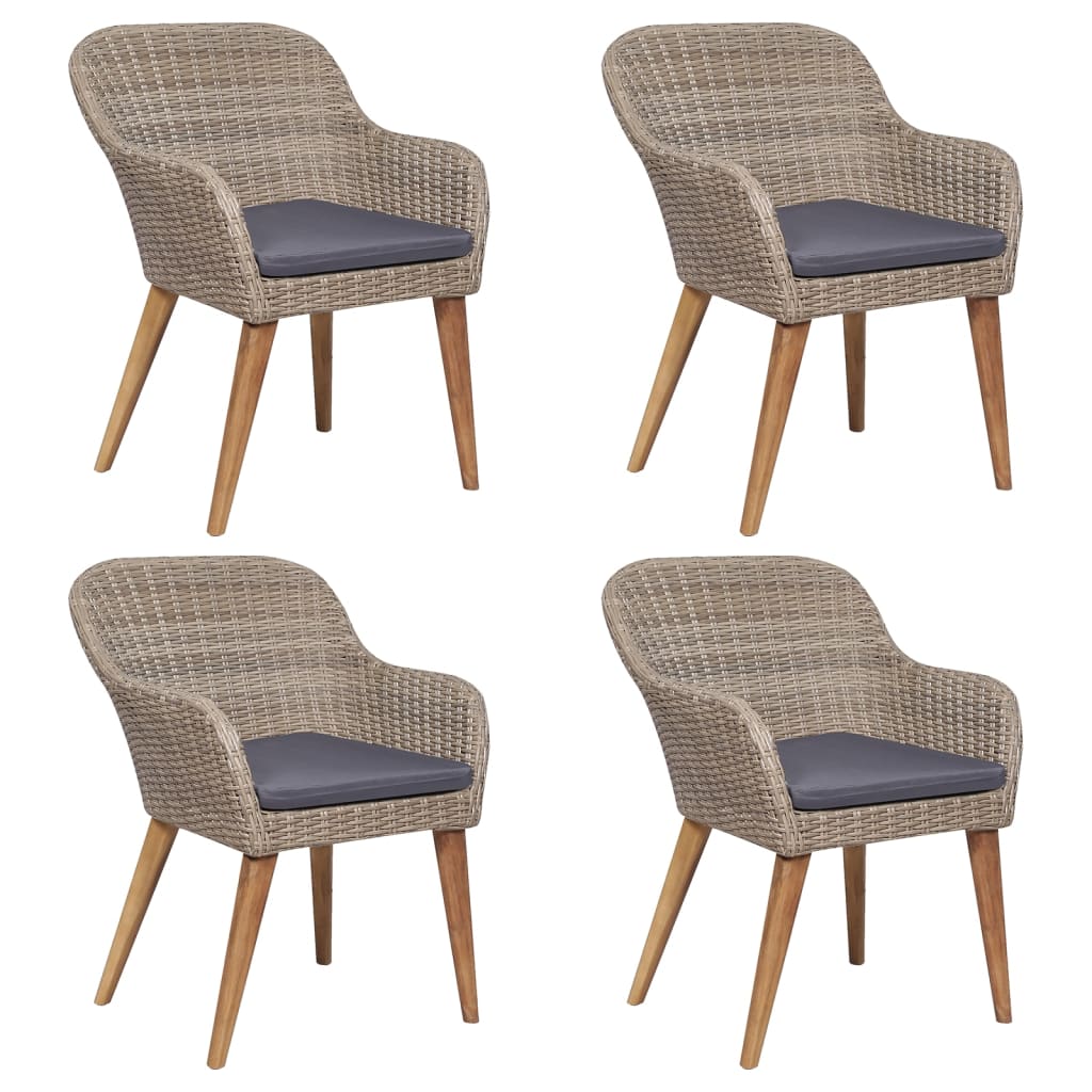 5 Pcs conjunto de jantar p/ jardim c/ almofadões castanho