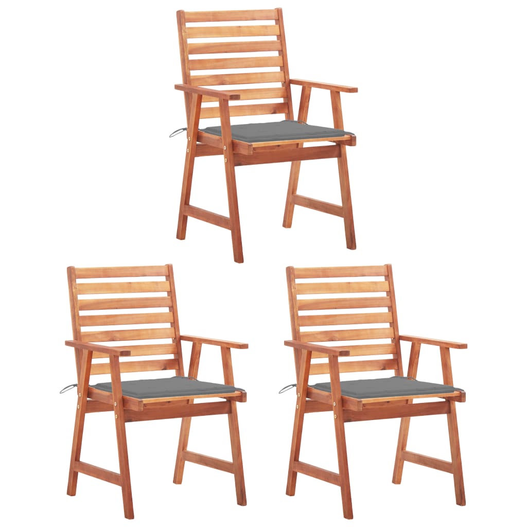 Cadeiras de jantar p/ jardim 3 pcs c/ almofadões acácia maciça