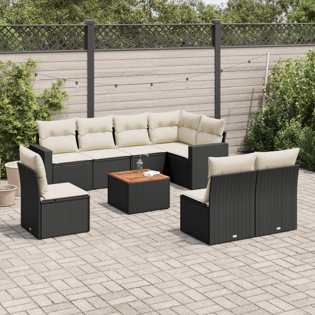 9 Pcs conjunto de sofás p/ jardim c/ almofadões vime PE preto