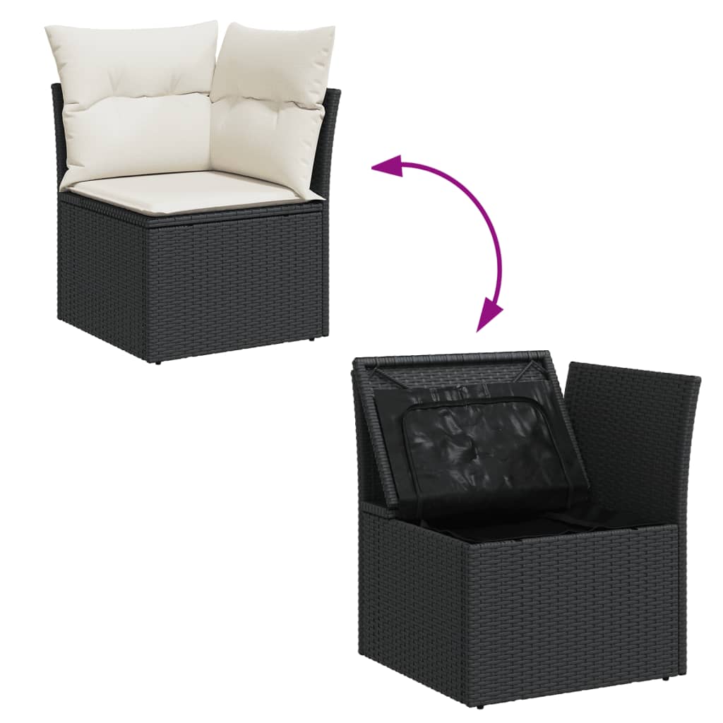 9 Pcs conjunto de sofás p/ jardim c/ almofadões vime PE preto