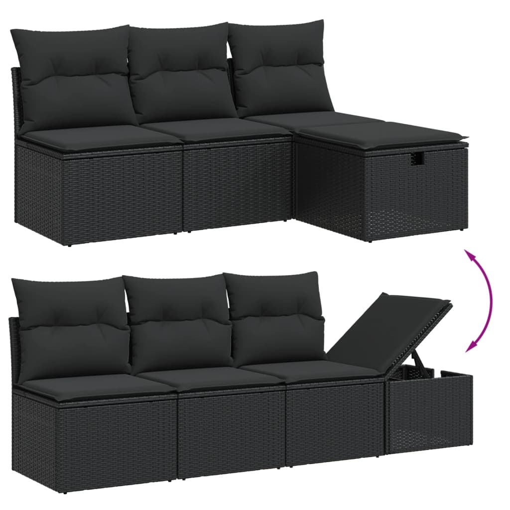 9 Pcs conjunto de sofás p/ jardim c/ almofadões vime PE preto