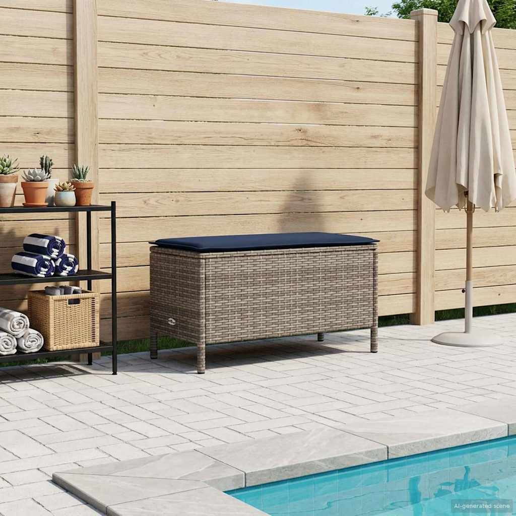Pufe de jardim cinza e azul marinho 80 x 38 x 42 cm