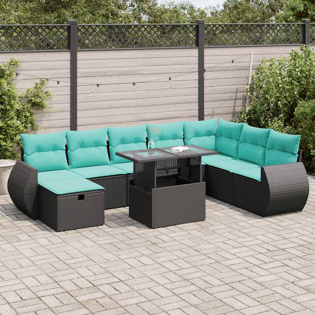 9 Pcs conjunto sofás jardim almofadões vime PE/acácia cinzento