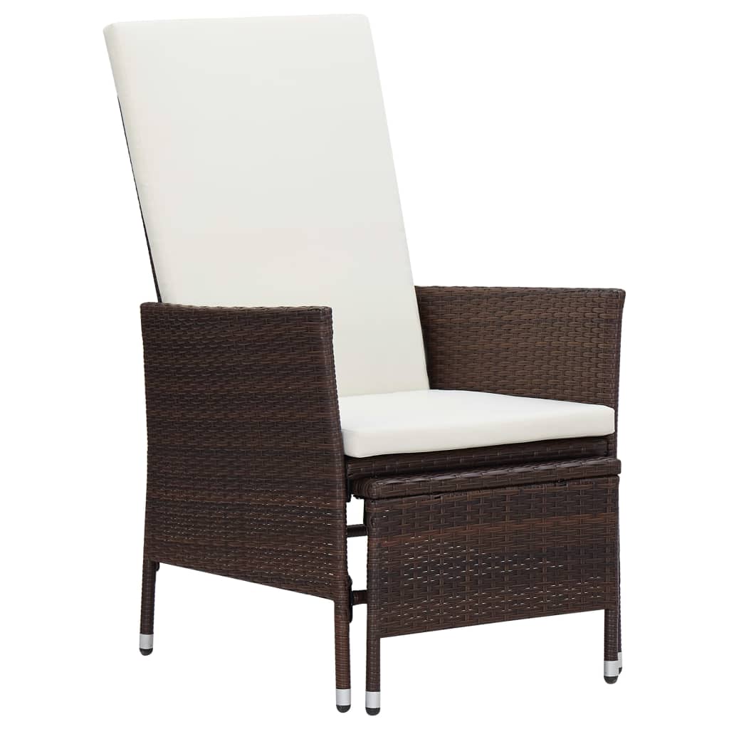 3 Pcs conjunto lounge jardim c/ almofadões vime PE castanho