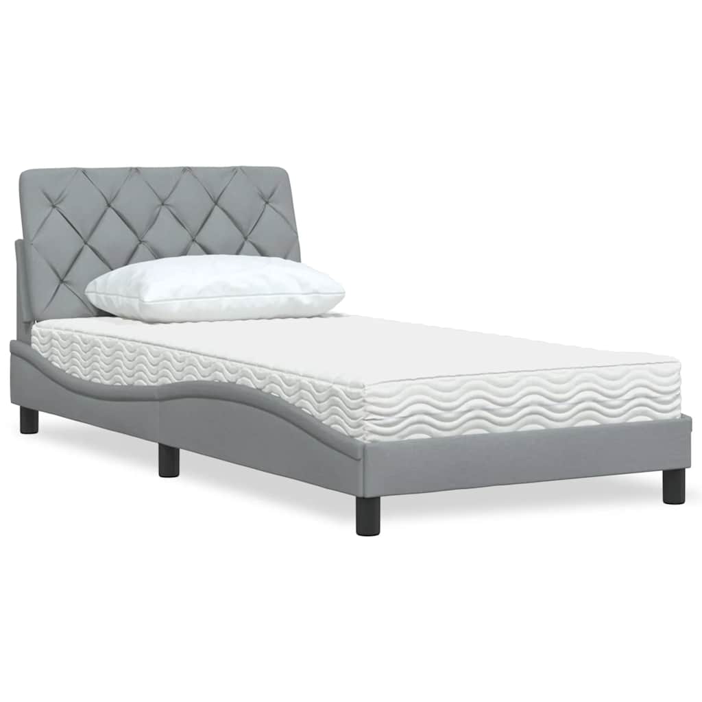 Cama com colchão 100x200 cm tecido cinzento-claro