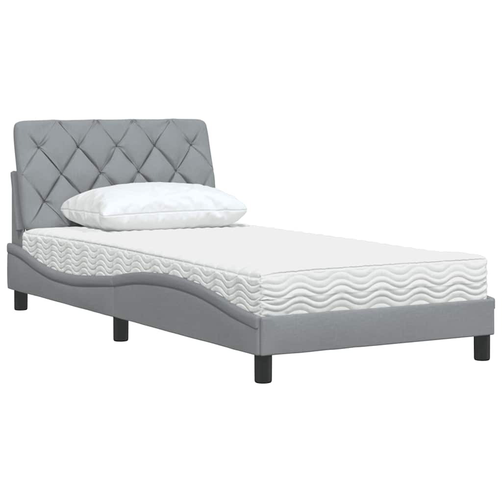 Cama com colchão 100x200 cm tecido cinzento-claro