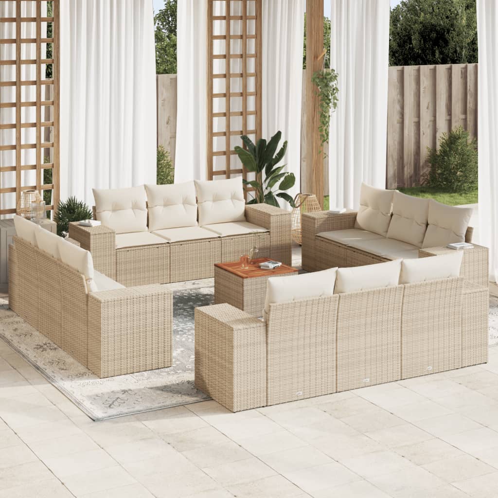 13 Pcs conjunto de sofás p/ jardim com almofadões vime PE bege