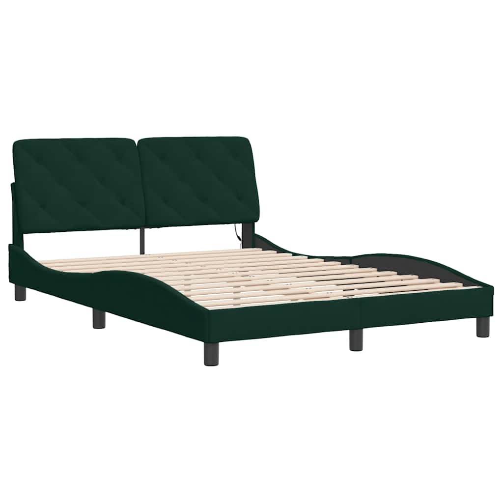 Estrutura de cama com LED sem colchão 140x190 cm veludo verde-escuro
