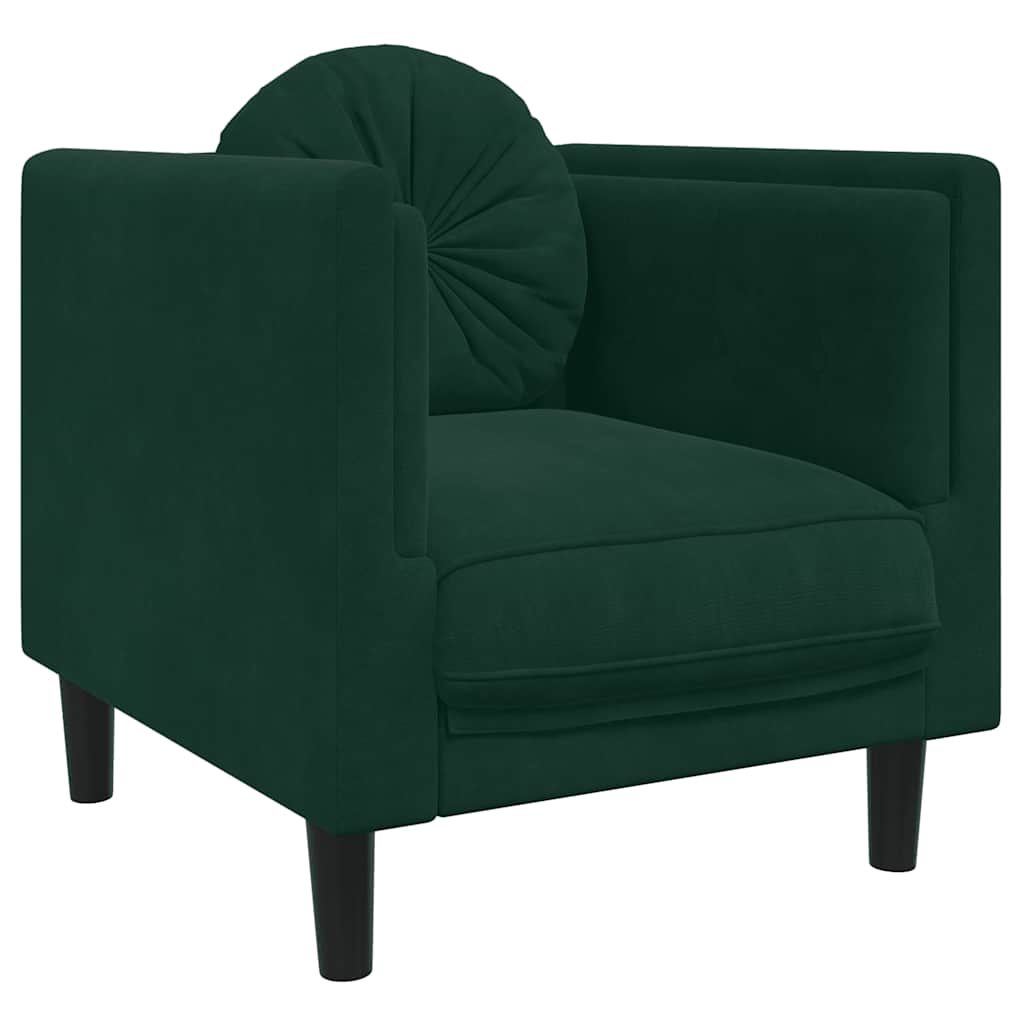 3 Pcs conjunto de sofás com almofadas veludo verde-escuro