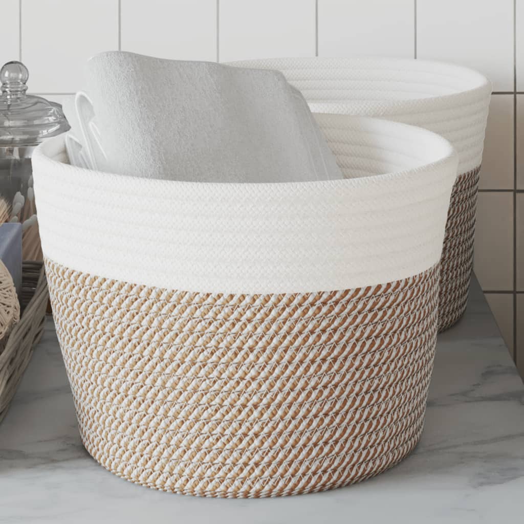 Cestos de arrumação 2 pcs ø24x18 cm algodão castanho e branco