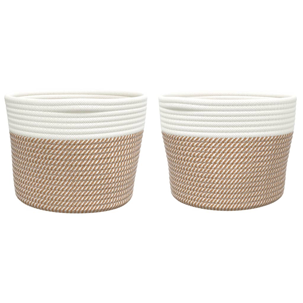 Cestos de arrumação 2 pcs ø24x18 cm algodão castanho e branco