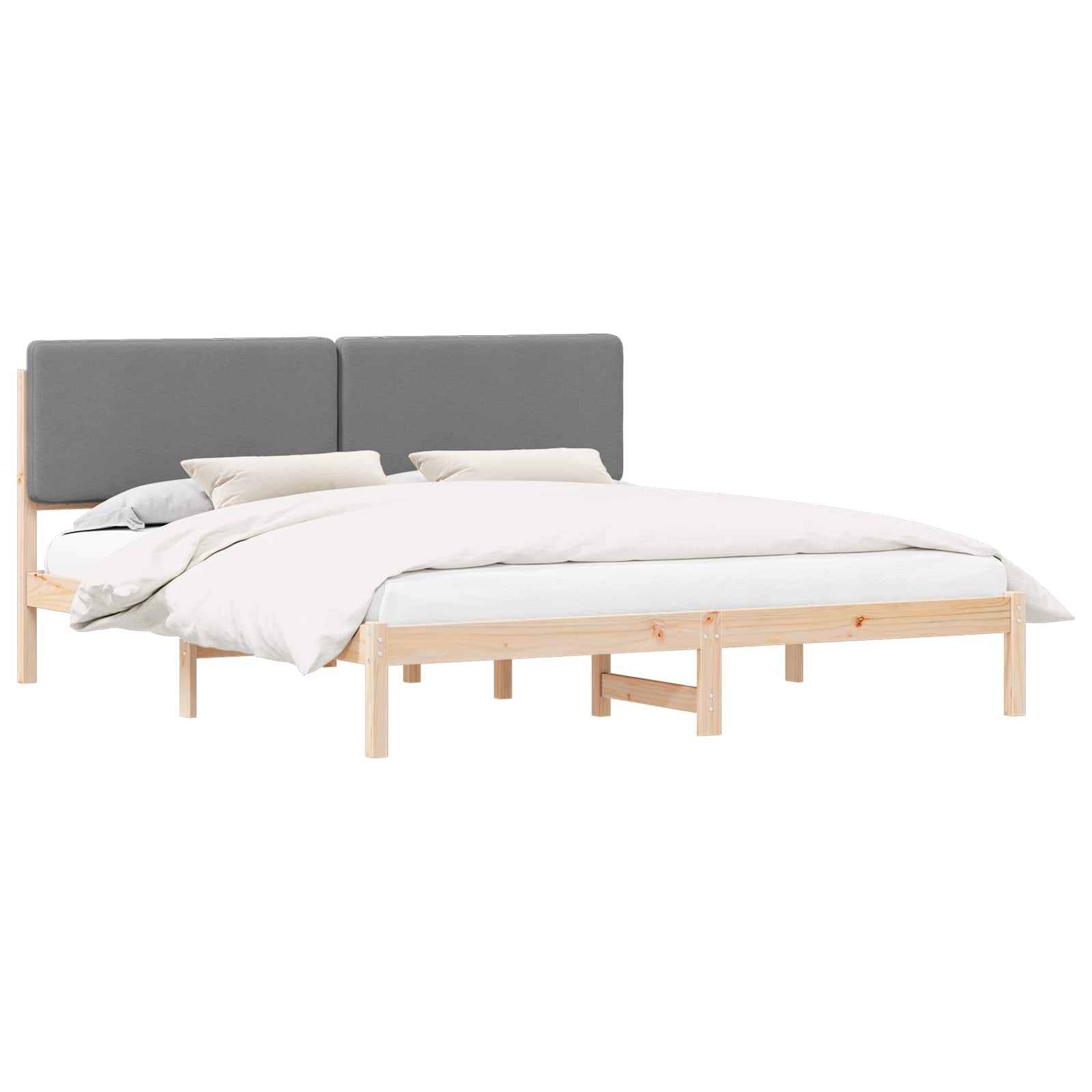 Estrutura de cama com cabeceira estofada cinzento-claro