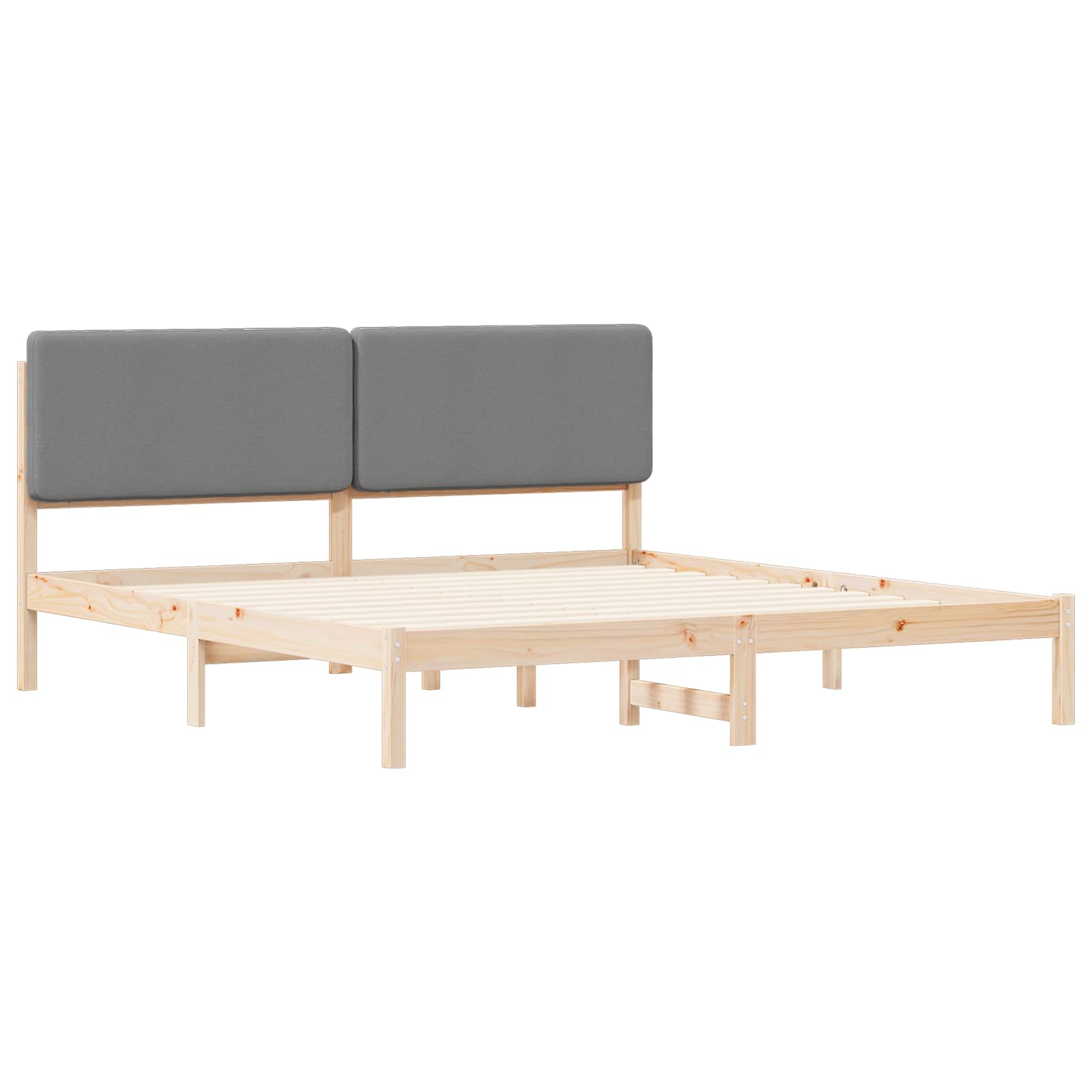 Estrutura de cama com cabeceira estofada cinzento-claro