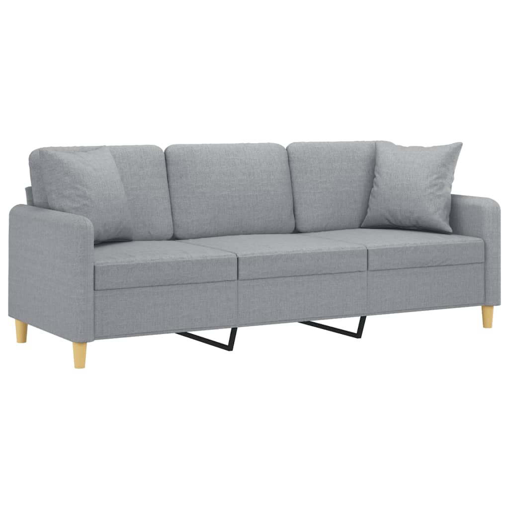 Sofá 3 lugares + almofadas decorativas 180cm tecido cinza-claro