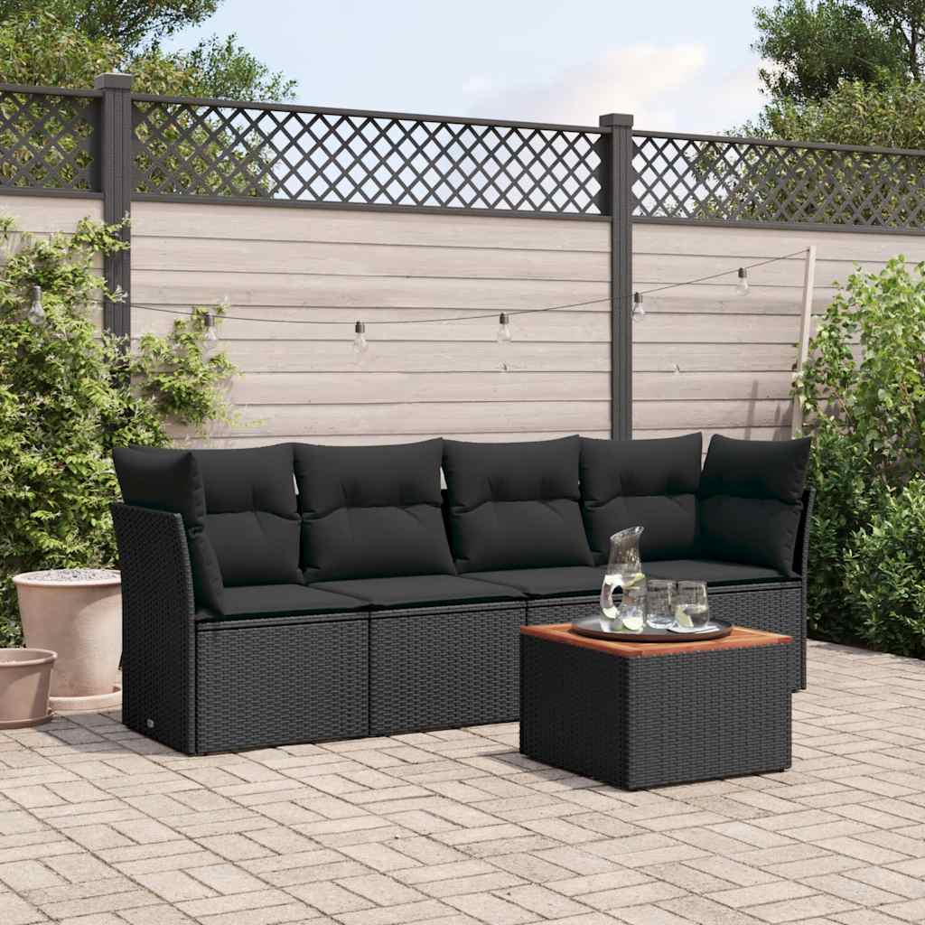 5 Pcs conjunto sofás de jardim com almofadões vime PE preto