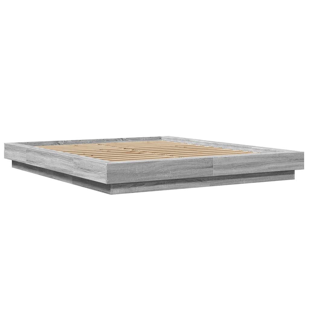 Estrutura de cama c/ luzes LED derivados madeira cinza sonoma
