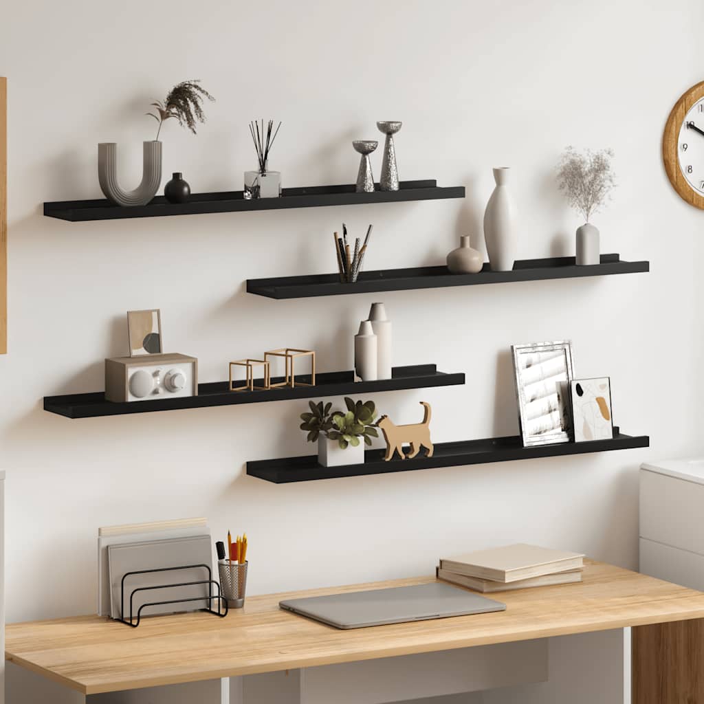 Prateleiras de parede 4 pcs 80x9x3 cm preto