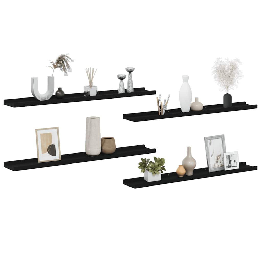 Prateleiras de parede 4 pcs 80x9x3 cm preto