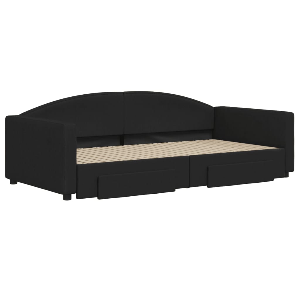 Sofá-cama com gavetão e gavetas 100x200 cm tecido preto