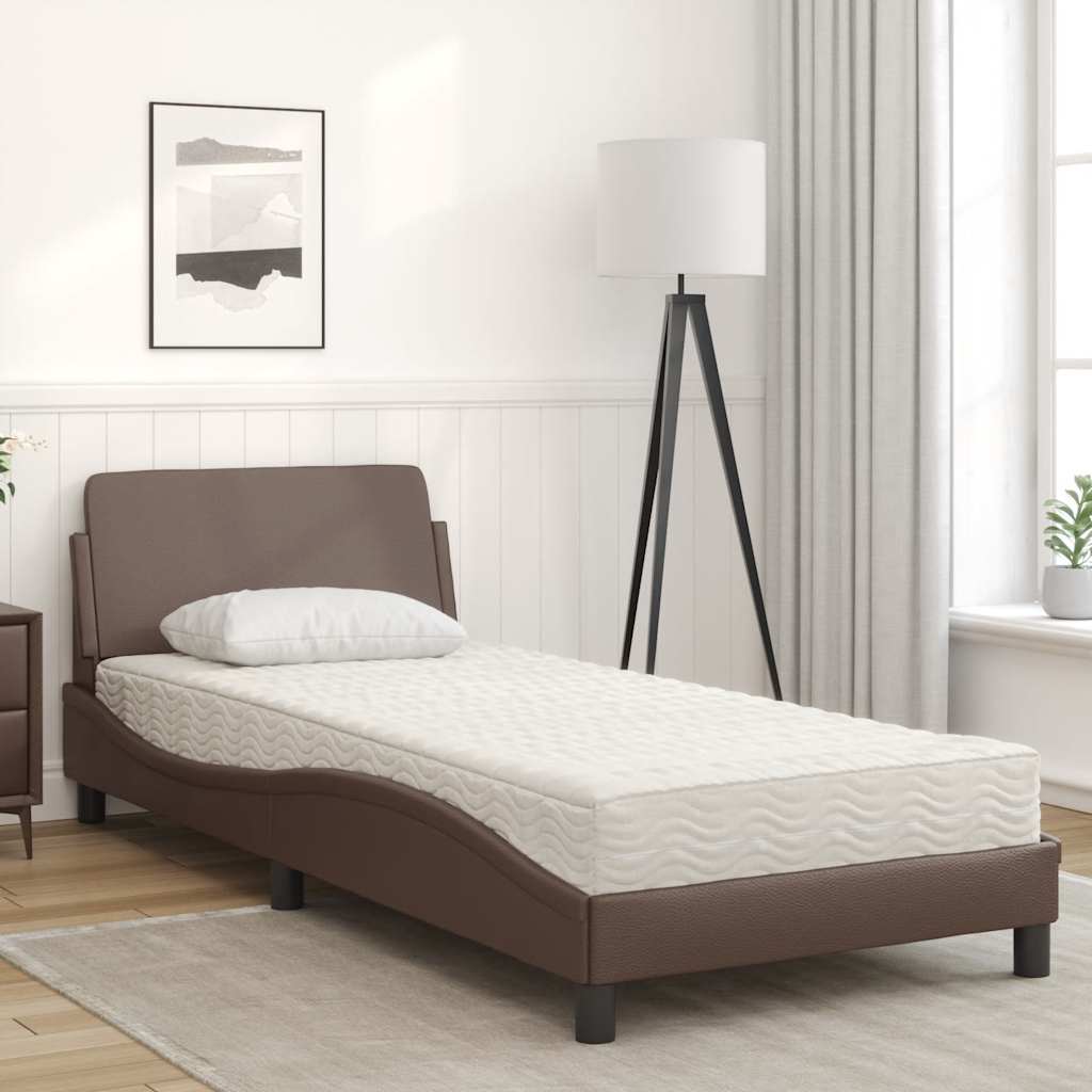 Cama com colchão dover 80x200 cm couro artificial castanho