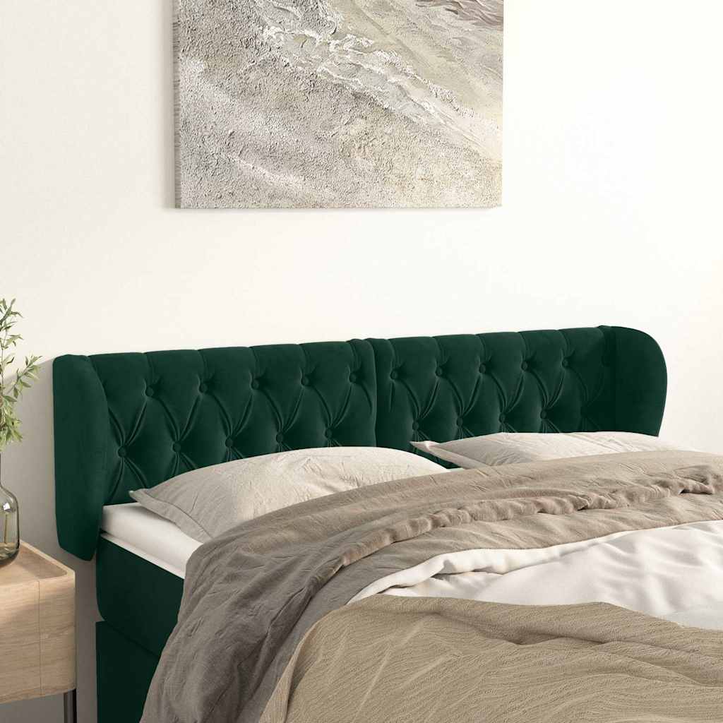 Cabeceira de cama c/ abas veludo 147x23x78/88cm verde-escuro
