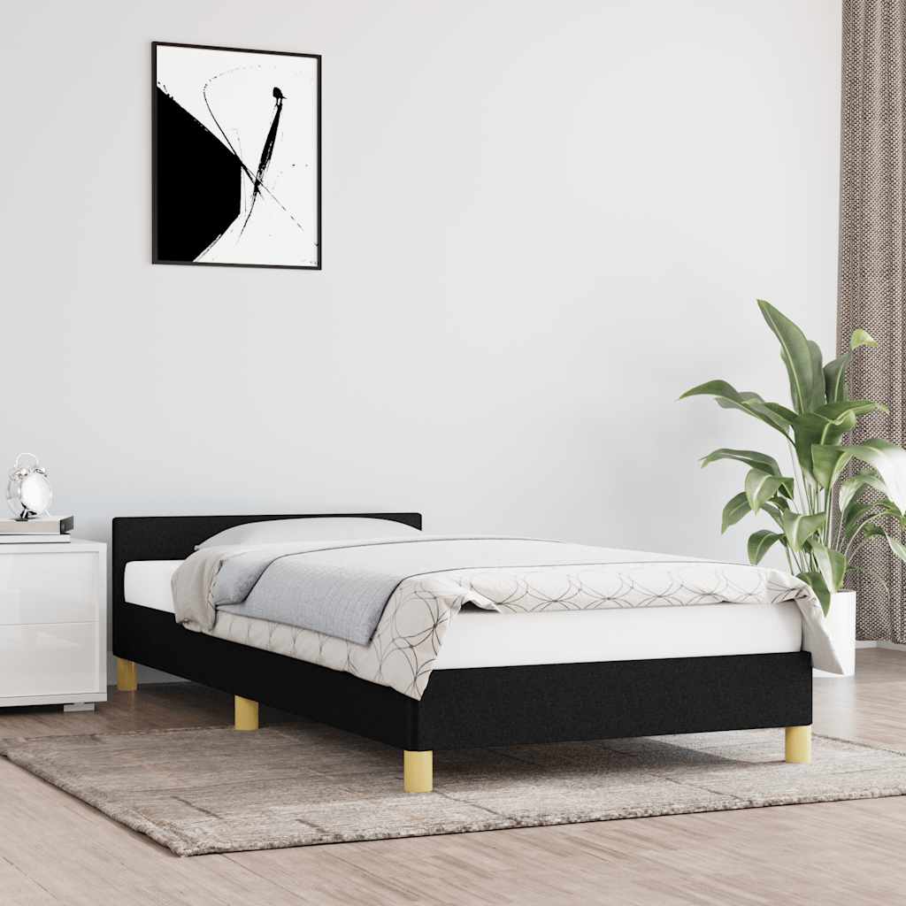 Estrutura cama c/ cabeceira sem colchão tecido 90x200 cm preto