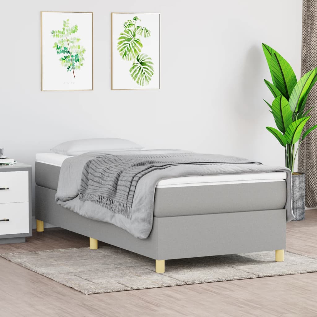Estrutura de cama com molas 90x200 cm tecido cinzento-claro