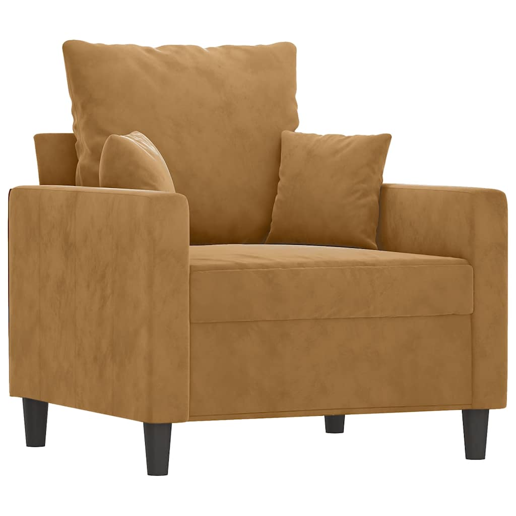 3 Pcs conjunto de sofás com almofadões veludo castanho