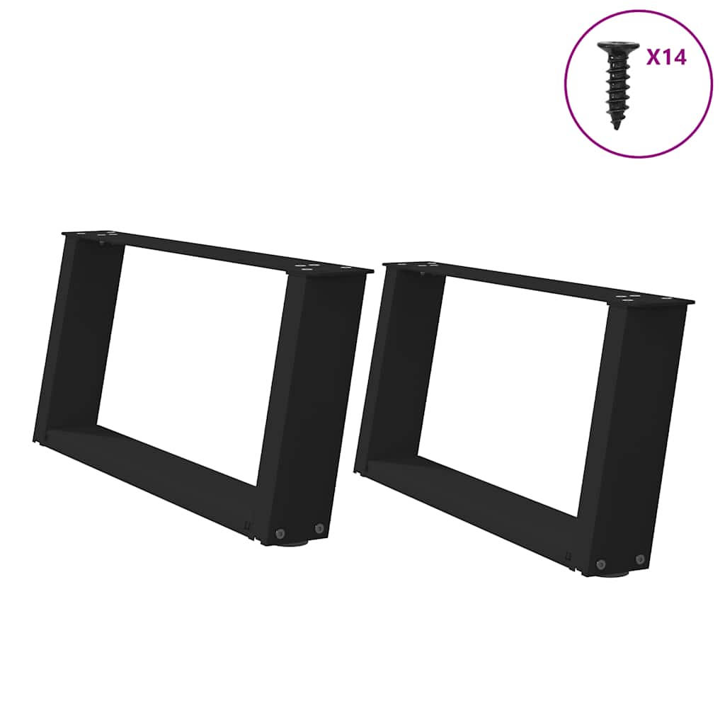 Pés para mesa de centro em formato de u, 2 peças, preto, 70x(30-31) cm, aço