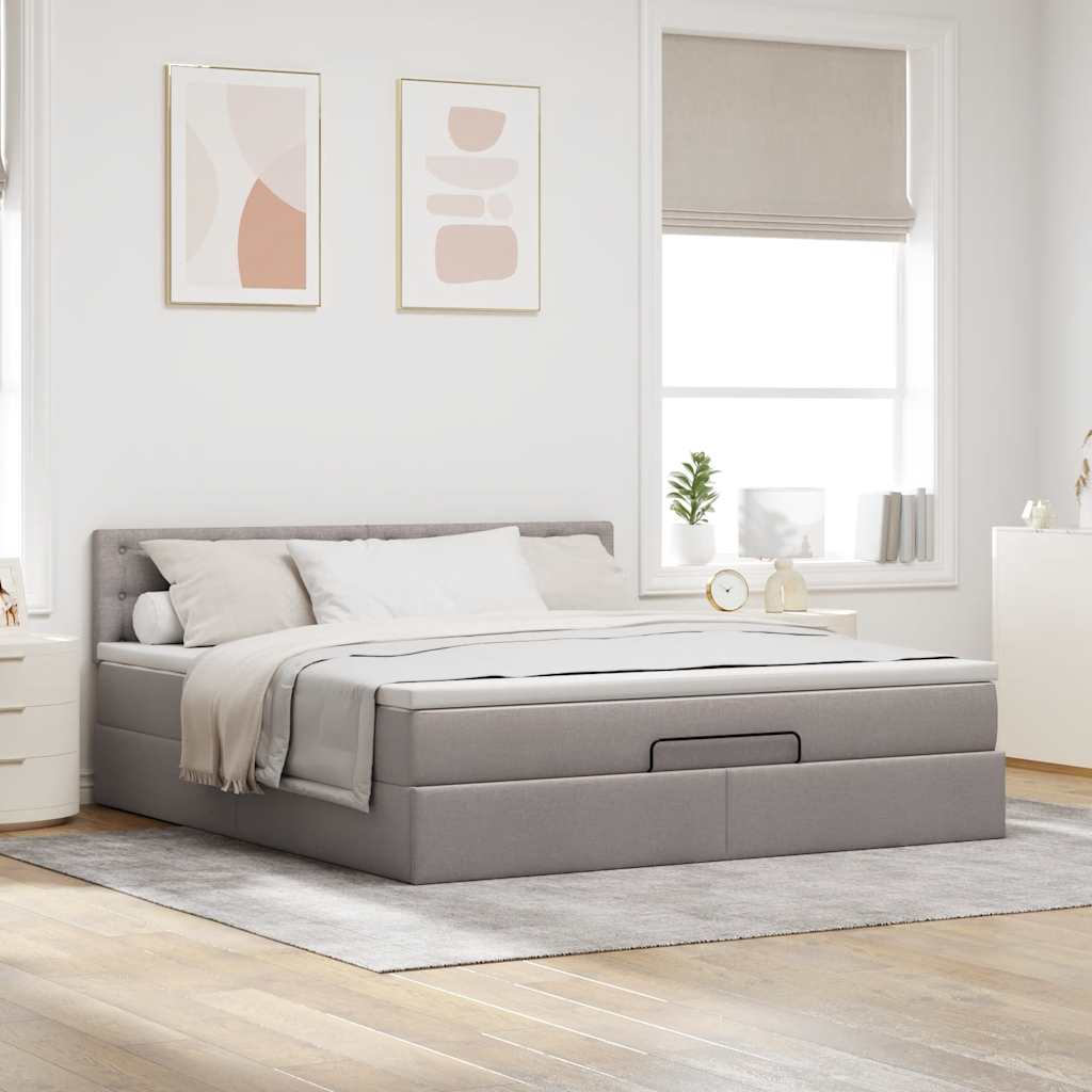 Moldura de cama otomana com tecido taupe 180x200cm