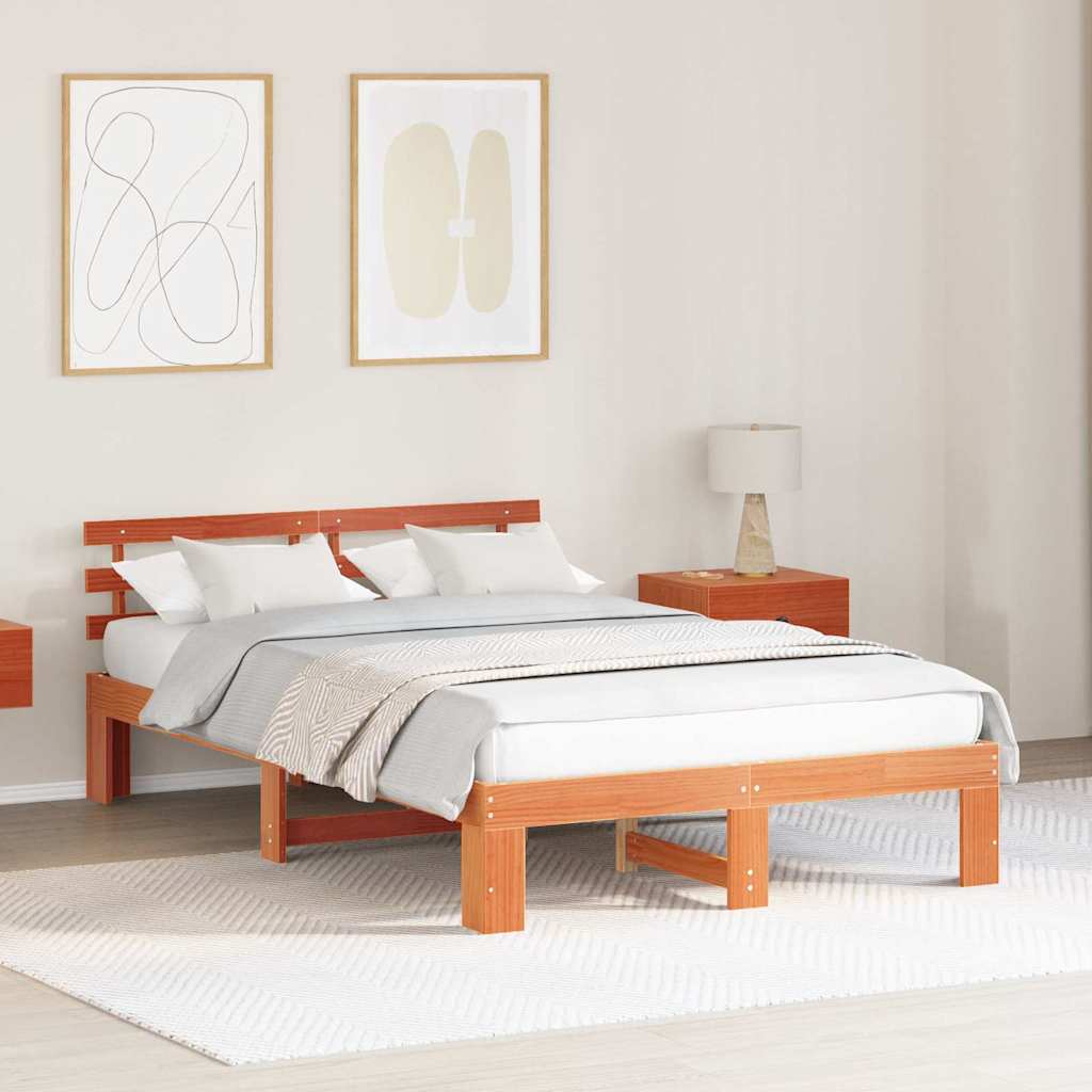 Estrutura da cama com cabeceira marrom cera 140 x 190 cm