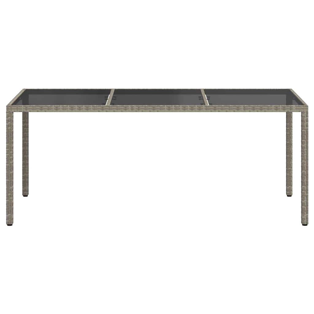 Mesa de jardim 190x90x75 cm vidro temperado e vime PE cinzento