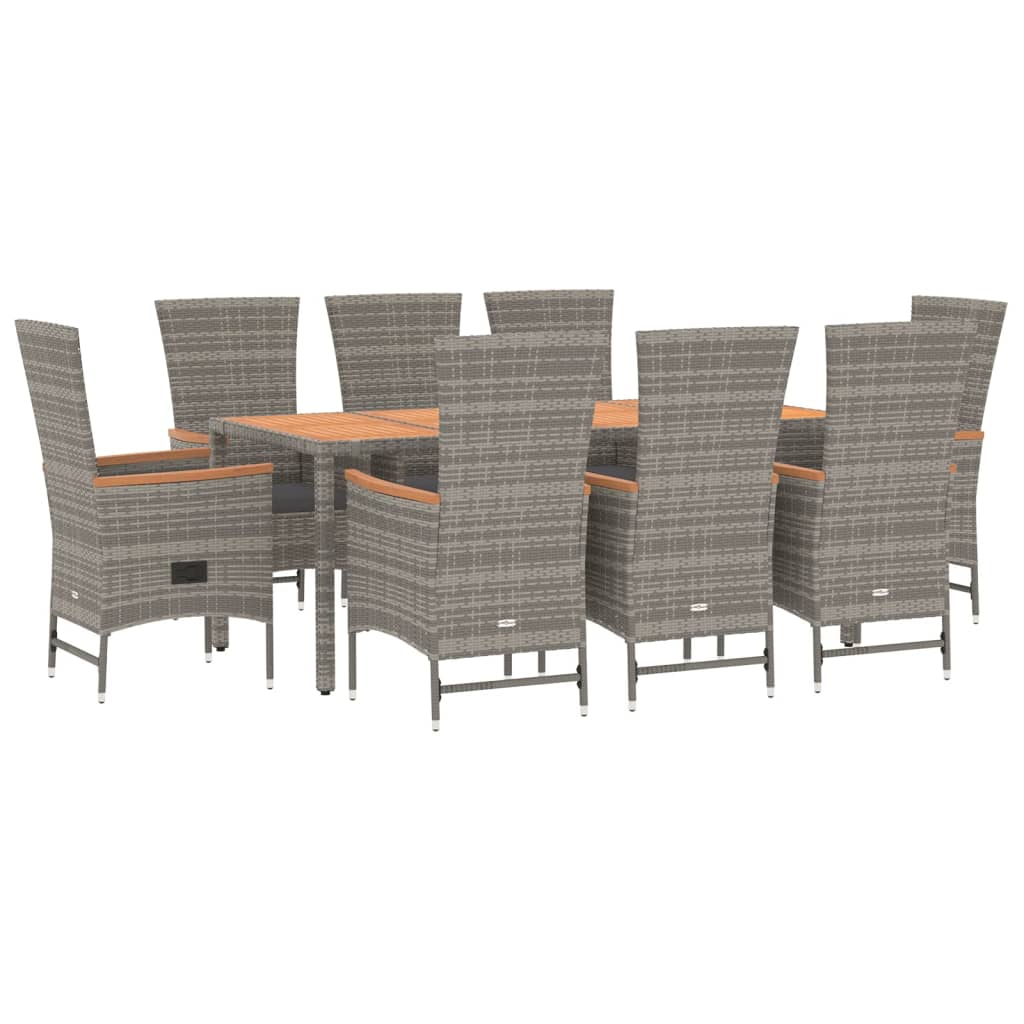 9 Pcs conjunto de jantar p/ jardim c/ almofadões vime PE cinza