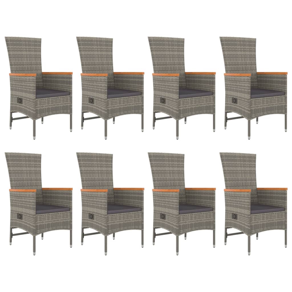 9 Pcs conjunto de jantar p/ jardim c/ almofadões vime PE cinza