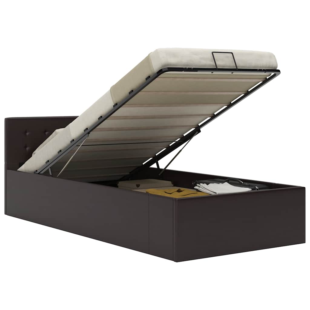 Cama hidráulica c/ arrumação 90x200cm couro artificial cinza